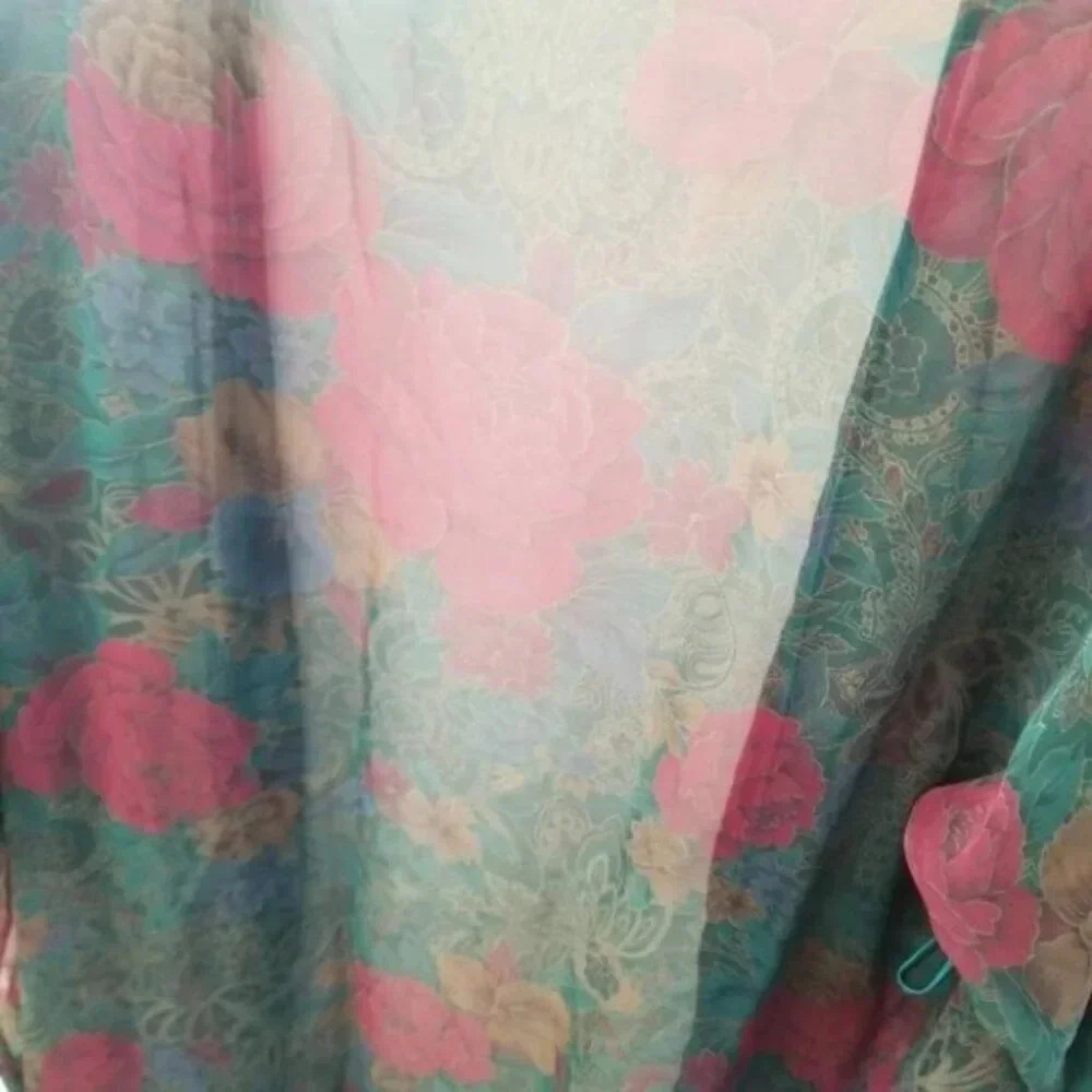 Vintage Linda For La Senza Floral Long Kimono  Robe Semi Sheer - Picture 11 of 14